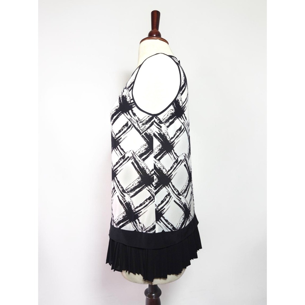 Raoul Silk Blouse Sleeveless Black Ivory Abstract Pleated Hem US 6 - Picture 5 of 11